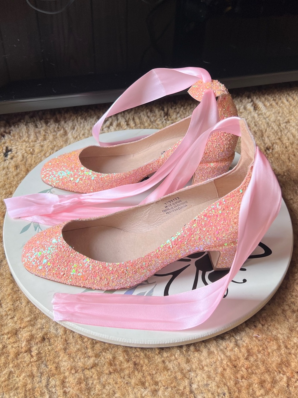 Free People Pink Glitter Lana Block Heels size women’s 9. - Picture 3 of 17